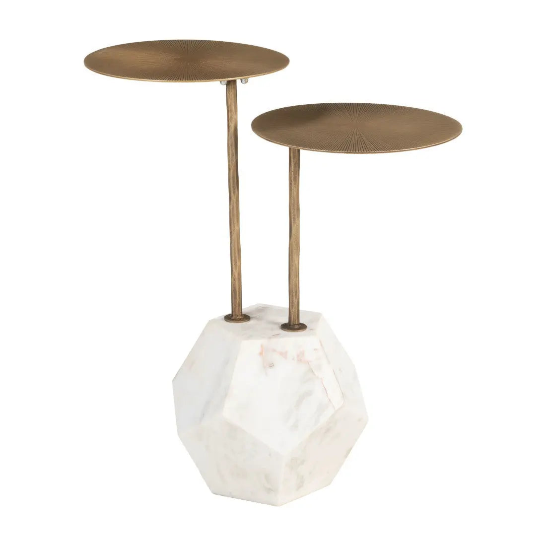 25" Brass and White Marble and Iron Circular Pedestal End Table Homeroots Living Room