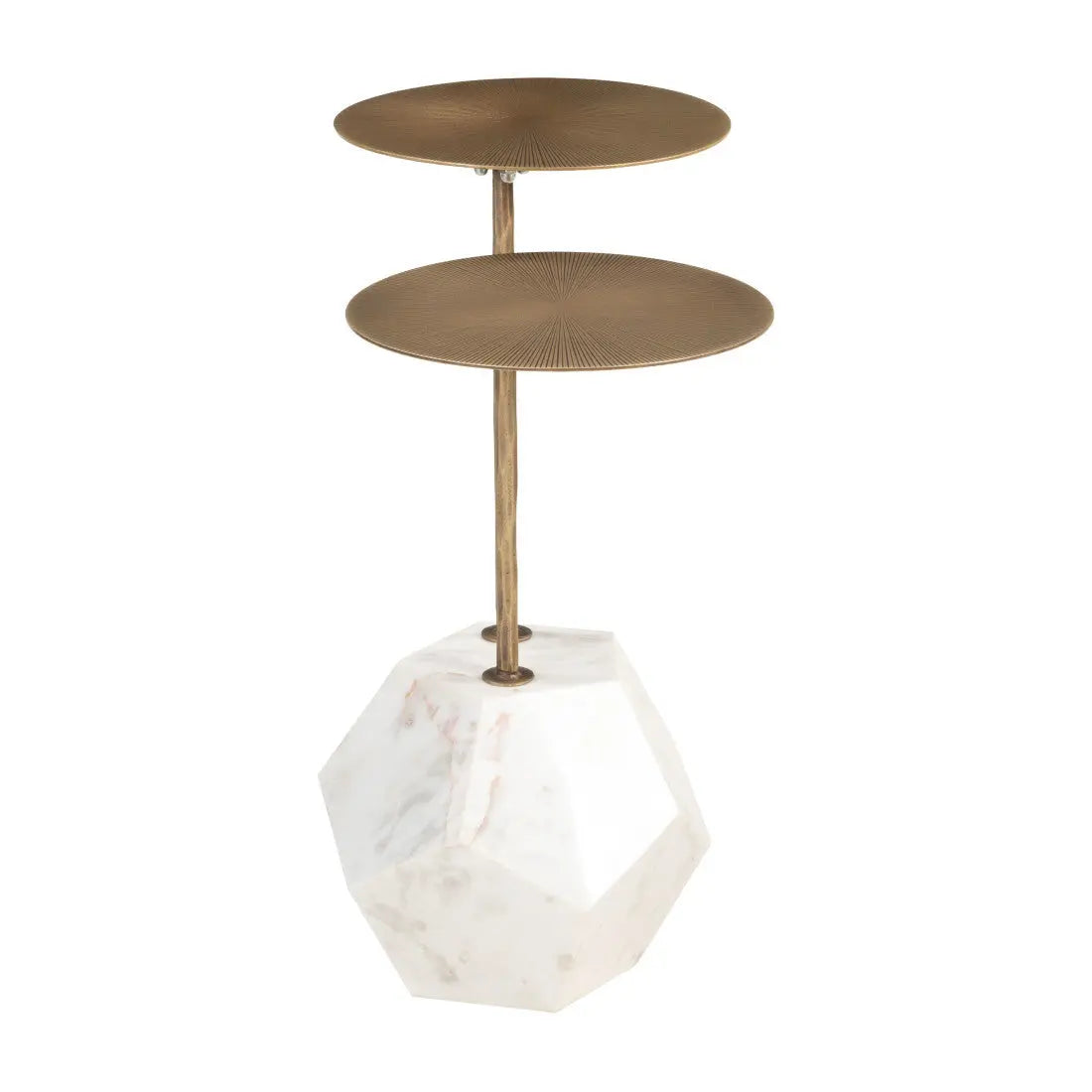 25" Brass and White Marble and Iron Circular Pedestal End Table Homeroots Living Room
