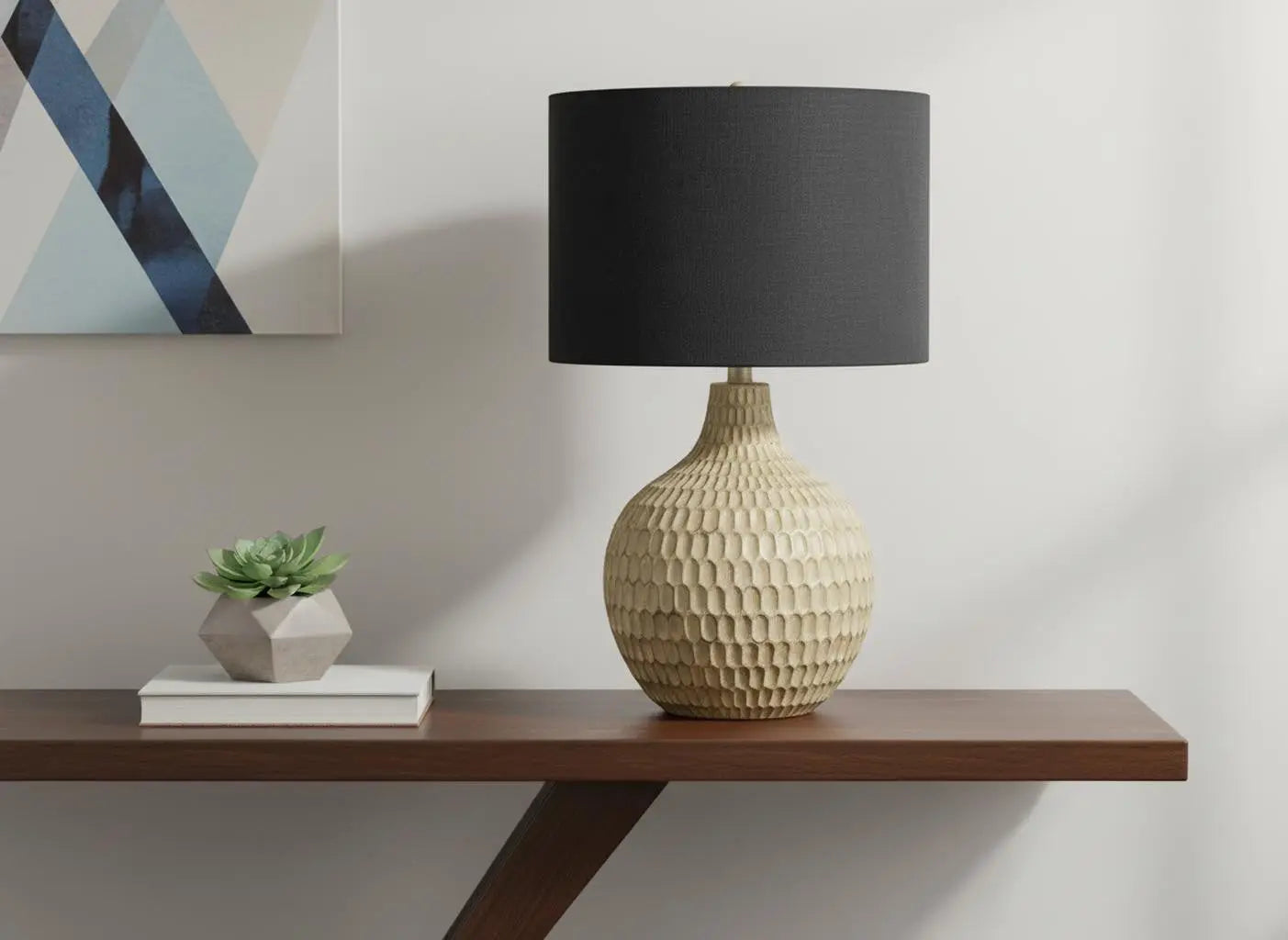 25" Brown Geometric Table Lamp With Black Drum Shade Homeroots Lighting