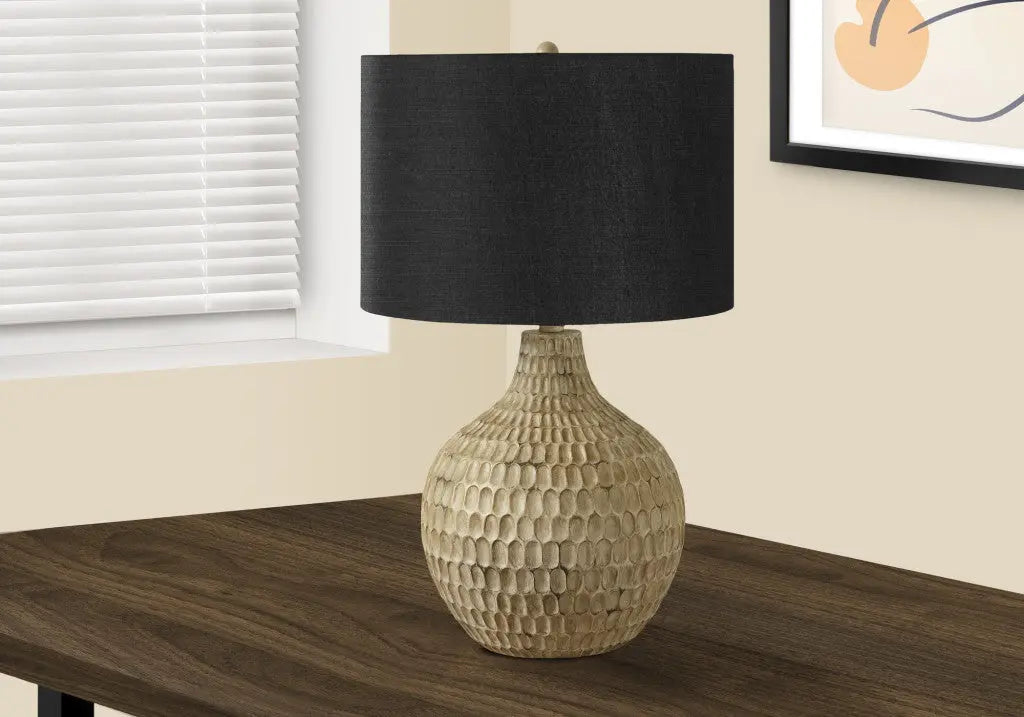 25" Brown Geometric Table Lamp With Black Drum Shade Homeroots Lighting