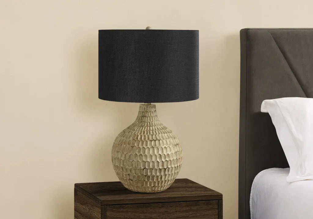 25" Brown Geometric Table Lamp With Black Drum Shade Homeroots Lighting