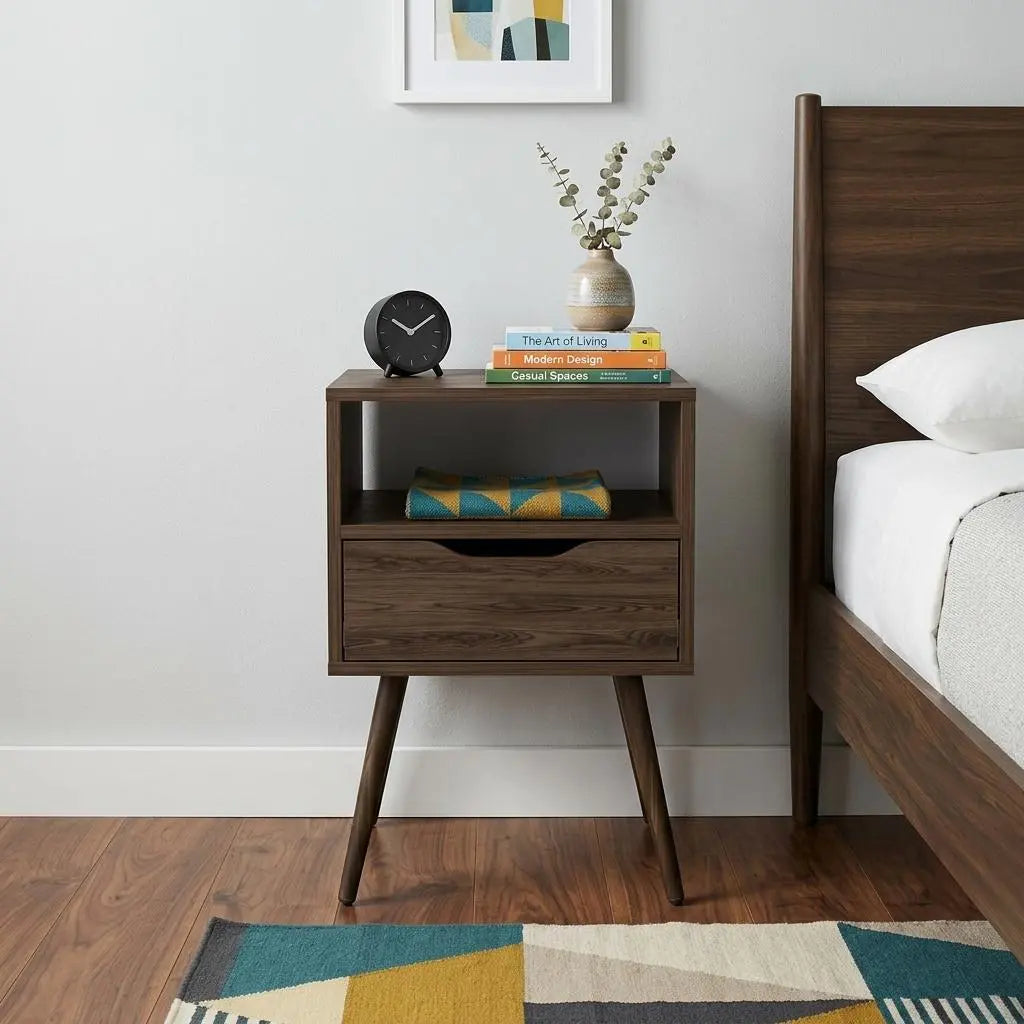 25" Brown Wood One Drawer Nightstand Homeroots Bed & Bath