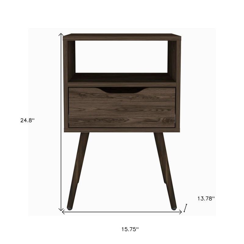 25" Brown Wood One Drawer Nightstand Homeroots Bed & Bath