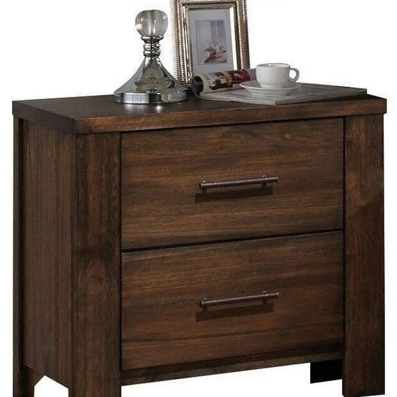 25" Brown Wood Two Drawer Nightstand Homeroots Bed & Bath