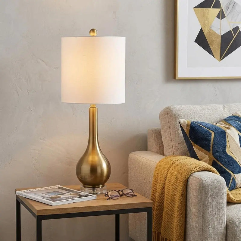 25" Clear Gourd Table Lamp LED With Drum Shade Homeroots Lighting