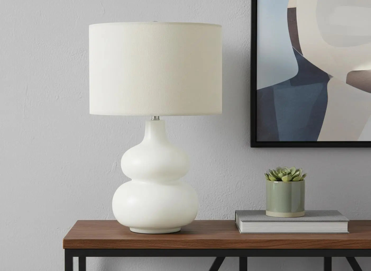25" Cream Ceramic Gourd Table Lamp With Cream Drum Shade Homeroots Lighting