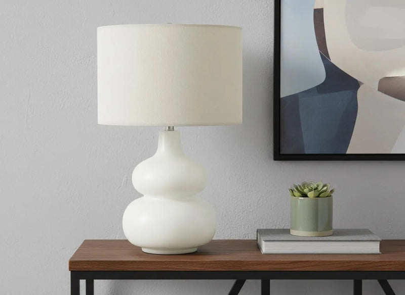 25" Cream Ceramic Gourd Table Lamp With Cream Drum Shade Homeroots Lighting