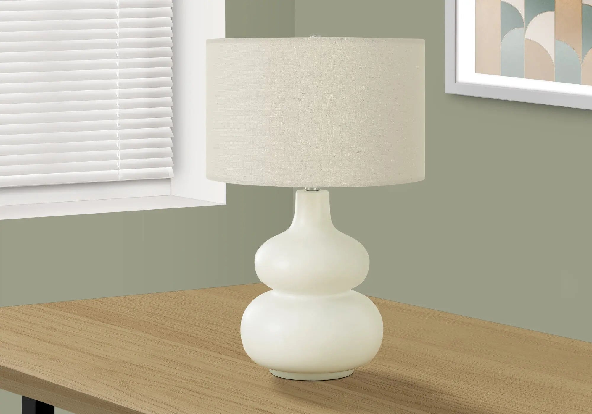 25" Cream Ceramic Gourd Table Lamp With Cream Drum Shade Homeroots Lighting
