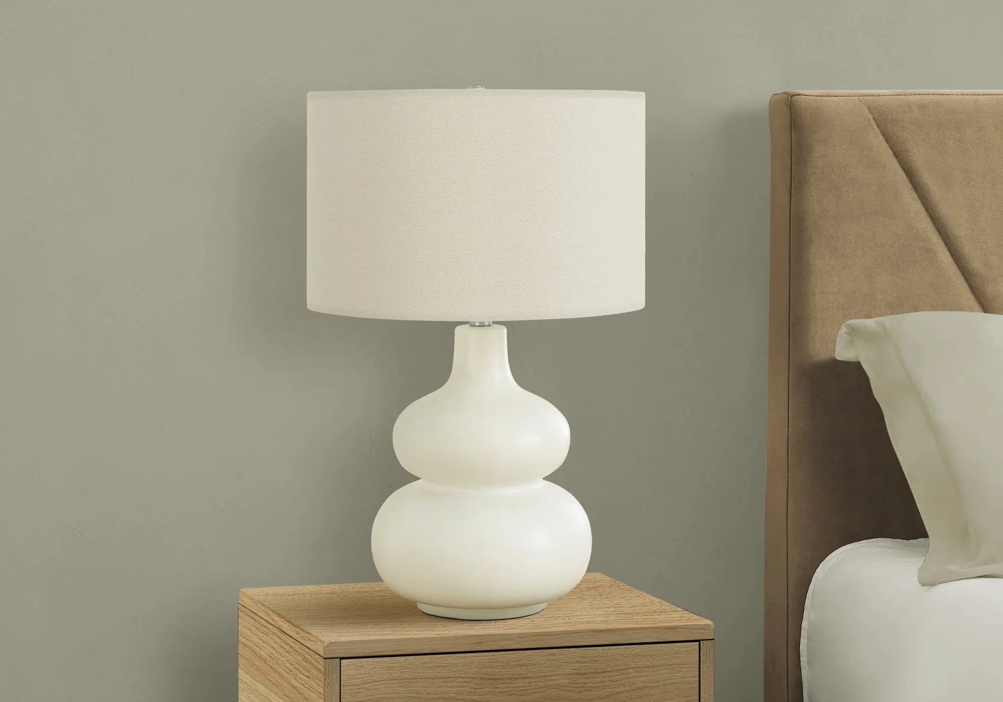 25" Cream Ceramic Gourd Table Lamp With Cream Drum Shade Homeroots Lighting