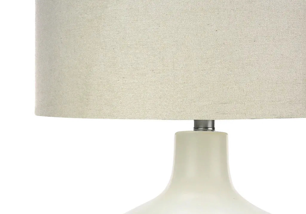 25" Cream Ceramic Gourd Table Lamp With Cream Drum Shade Homeroots Lighting