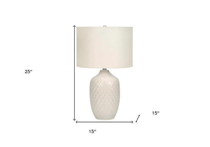 25" Cream Ceramic Urn Table Lamp With Cream Drum Shade Homeroots Lighting
