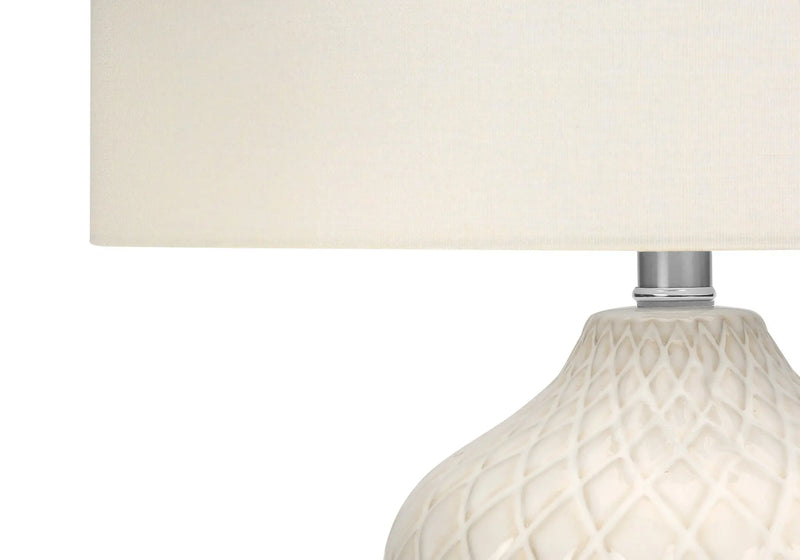 25" Cream Ceramic Urn Table Lamp With Cream Drum Shade Homeroots Lighting