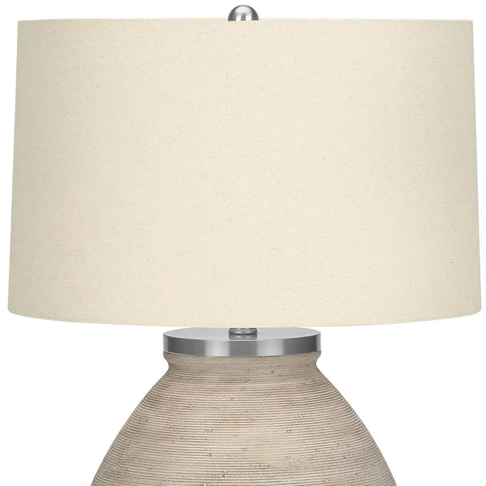 25" Cream Concrete Round Table Lamp With Beige Drum Shade Homeroots Lighting