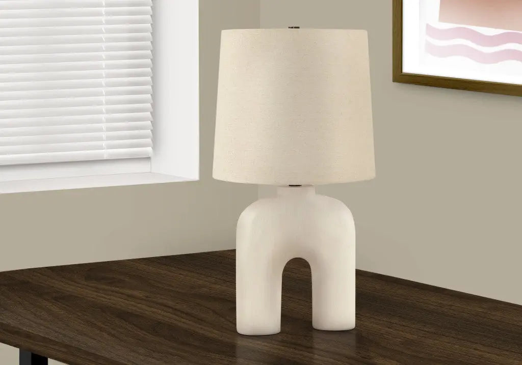 25" Cream Geometric Table Lamp With Beige Empire Shade Homeroots Lighting