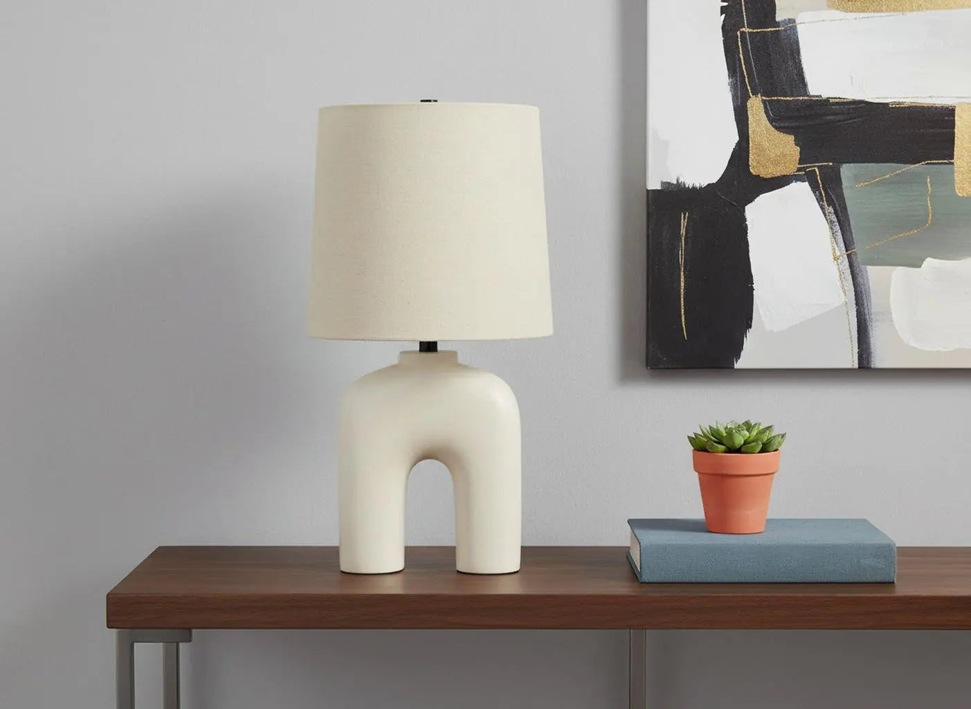 25" Cream Geometric Table Lamp With Beige Empire Shade Homeroots Lighting