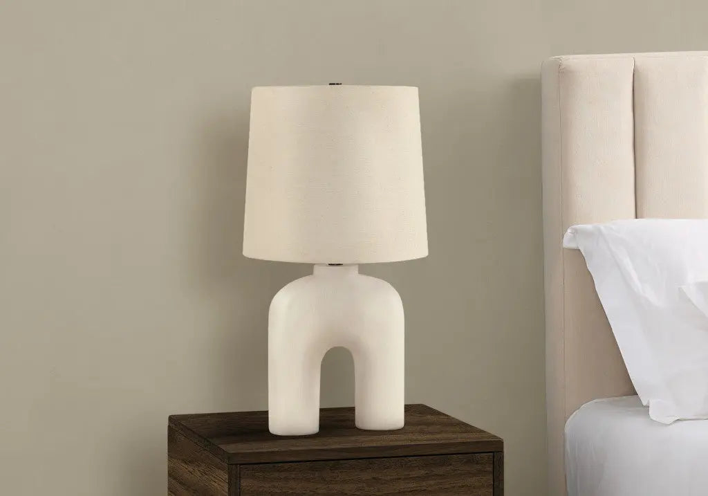 25" Cream Geometric Table Lamp With Beige Empire Shade Homeroots Lighting