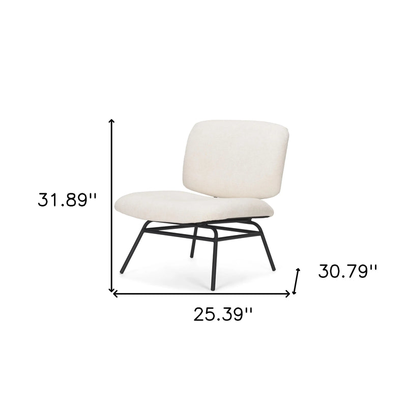25" Cream and Black Chenille and Metal Slipper Chair Homeroots Living Room
