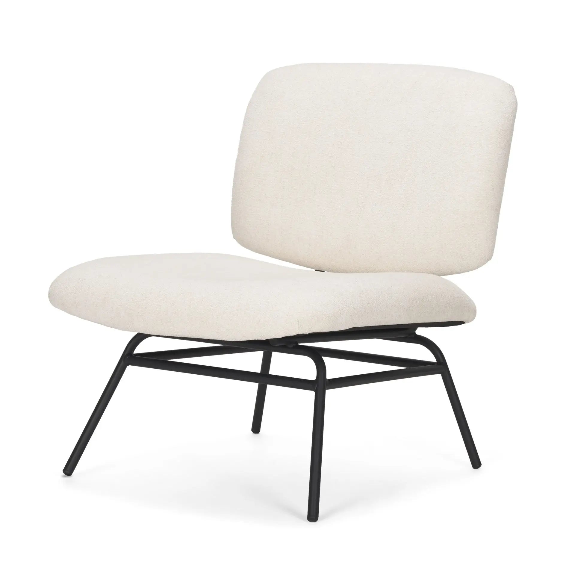 25" Cream and Black Chenille and Metal Slipper Chair Homeroots Living Room