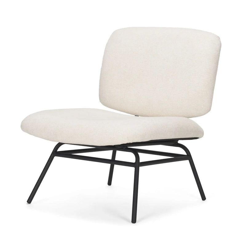 25" Cream and Black Chenille and Metal Slipper Chair Homeroots Living Room
