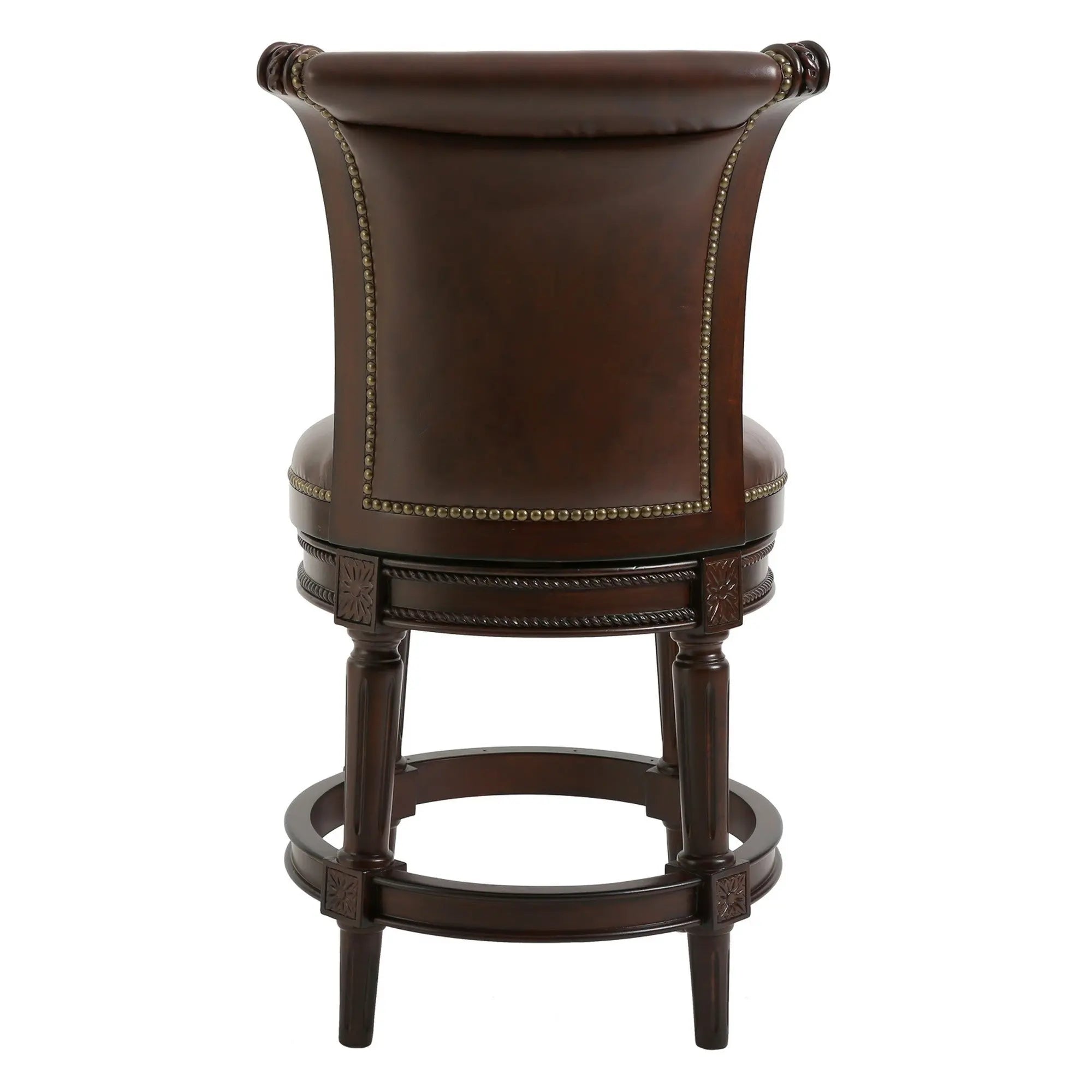 25" Dark Brown Faux Leather and Solid Wood Counter Height Swivel Bar Chair Homeroots Living Room