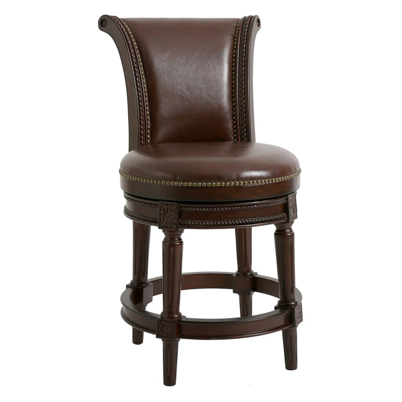25" Dark Brown Faux Leather and Solid Wood Counter Height Swivel Bar Chair Homeroots Living Room