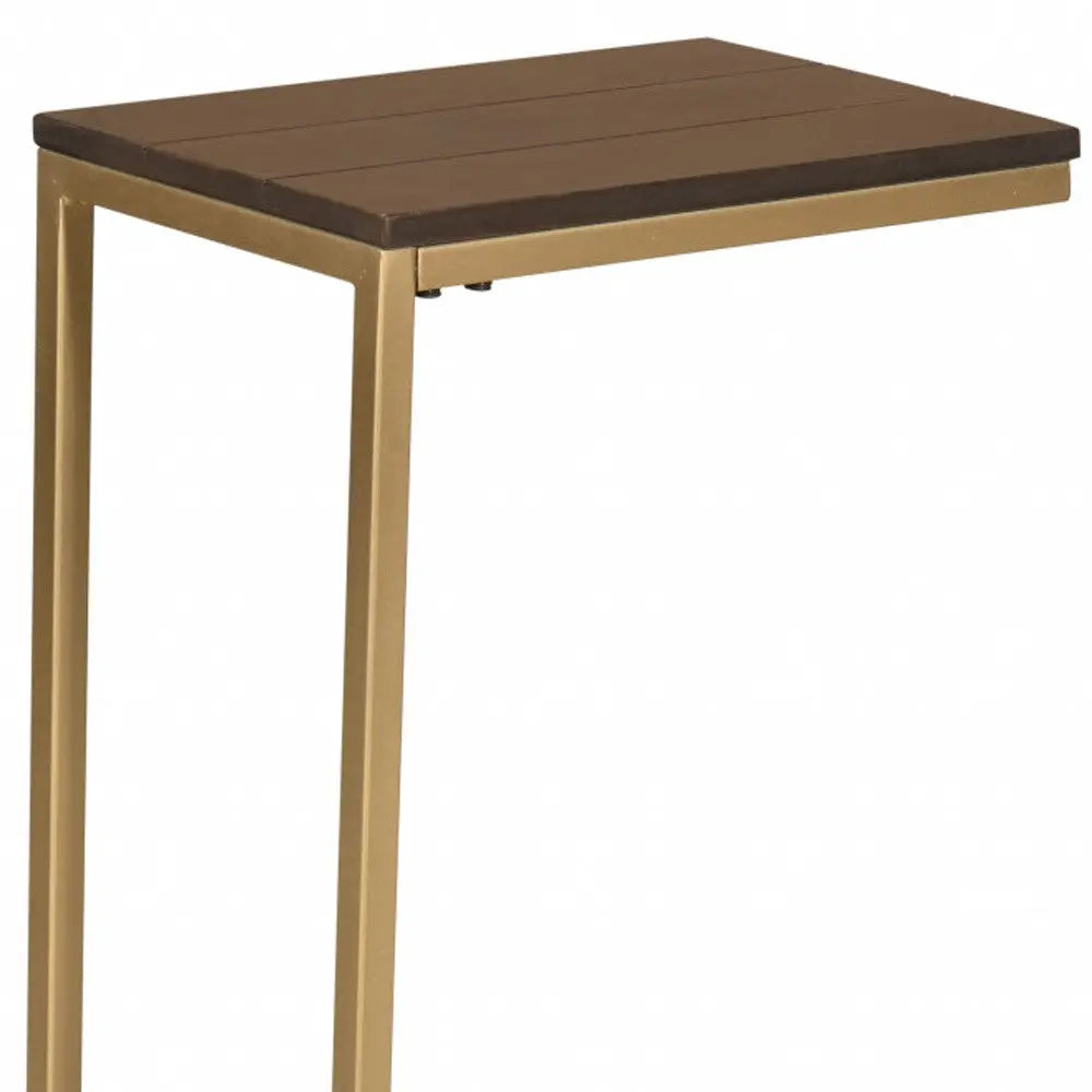 25" Dark Brown Solid Wood And Steel Frame End Table Homeroots Living Room