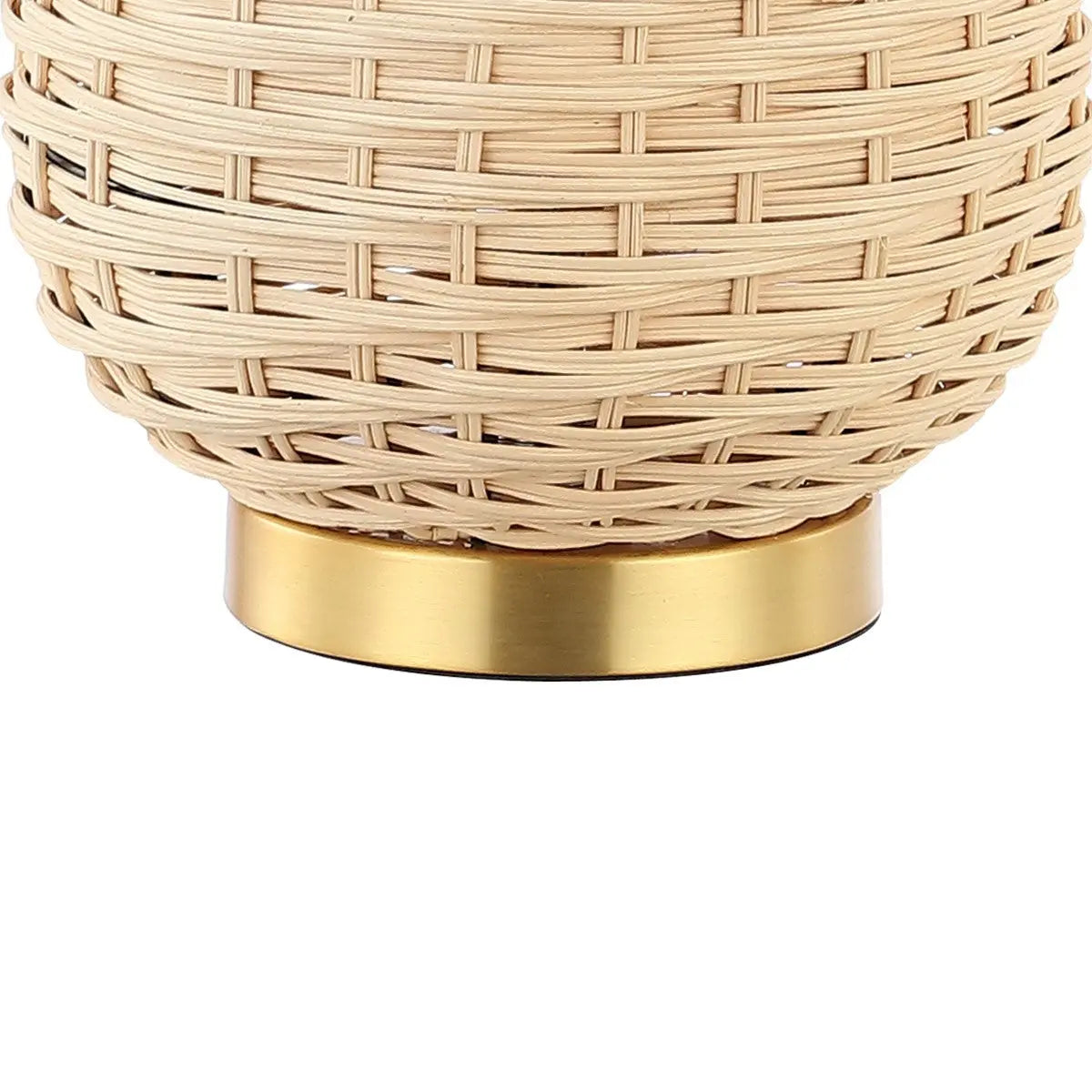 Natural woven rattan basket with a sleek gold metal base, perfect for stylish home decor and organization.