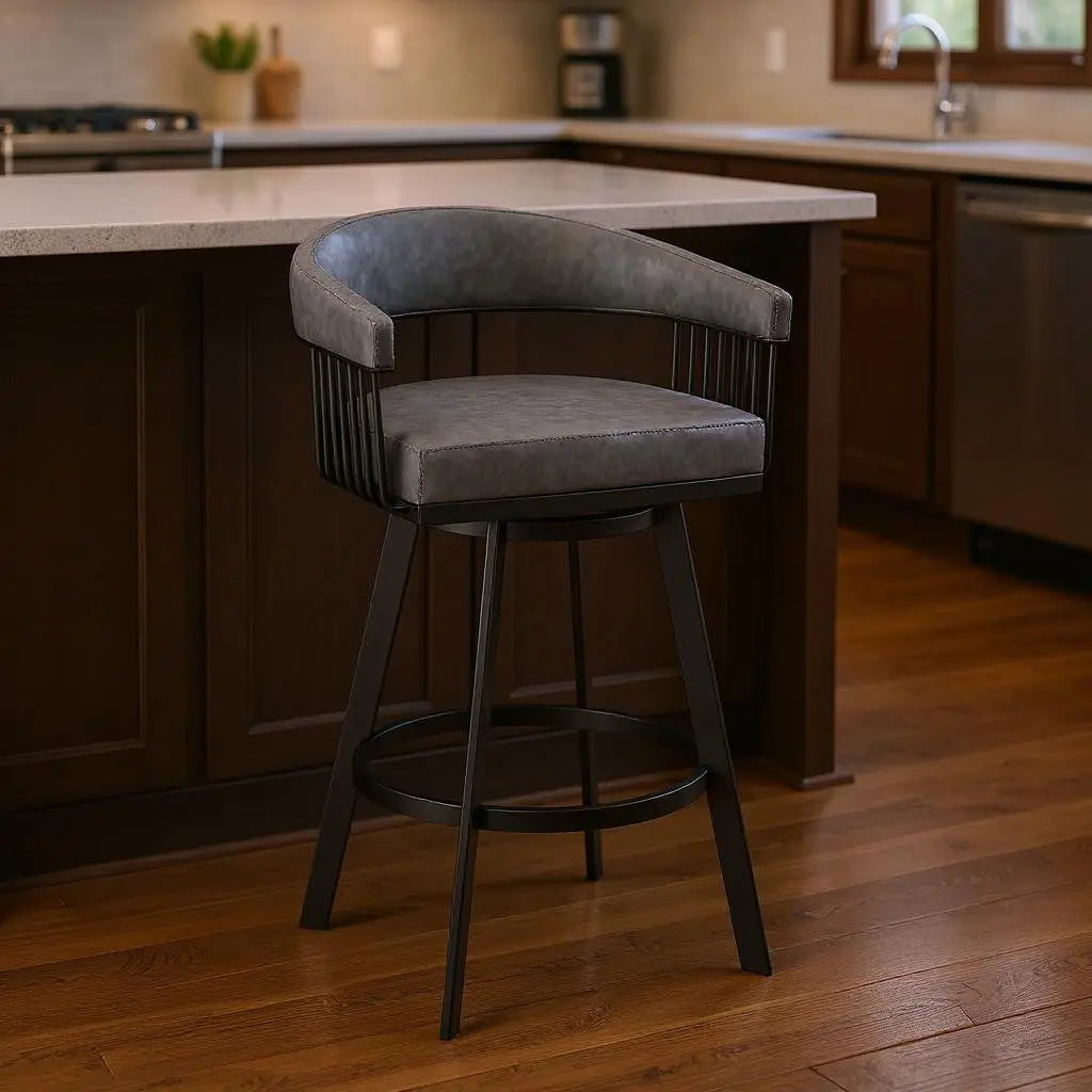 25" Gray And Black Iron Swivel Low Back Counter Height Bar Chair Homeroots Living Room