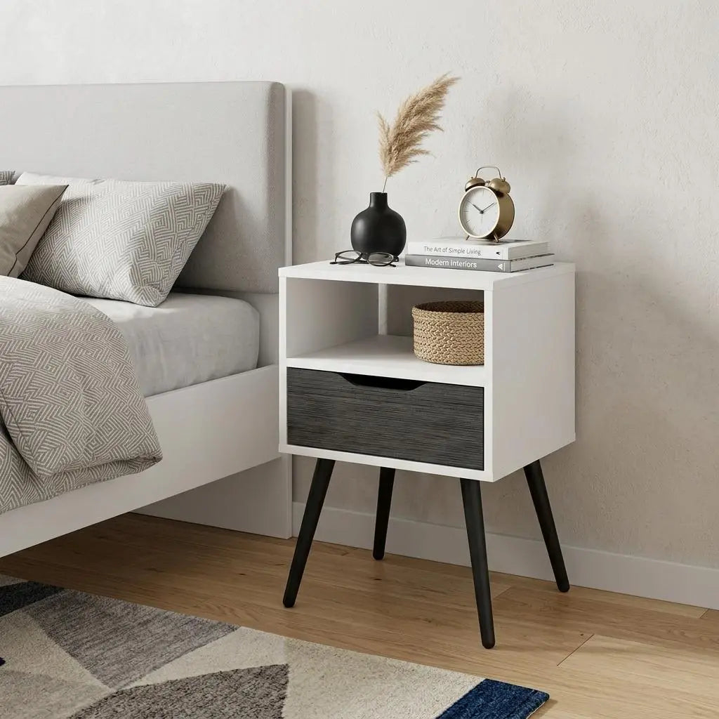 25" Gray And White Wood One Drawer Nightstand Homeroots Bed & Bath