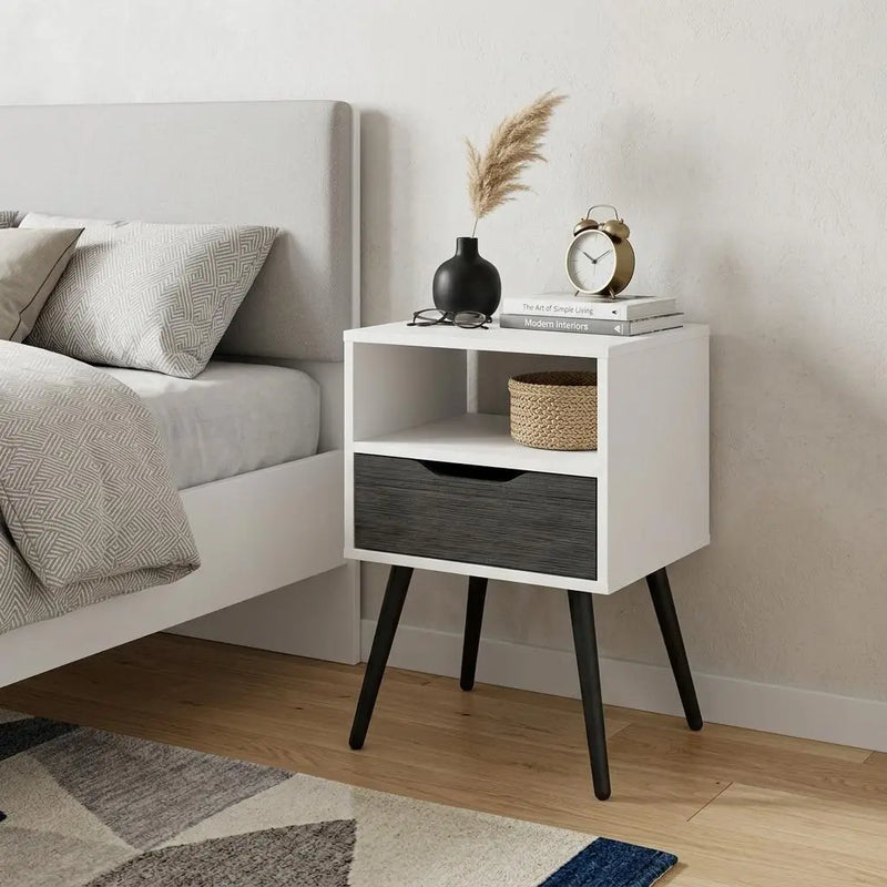 25" Gray And White Wood One Drawer Nightstand Homeroots Bed & Bath
