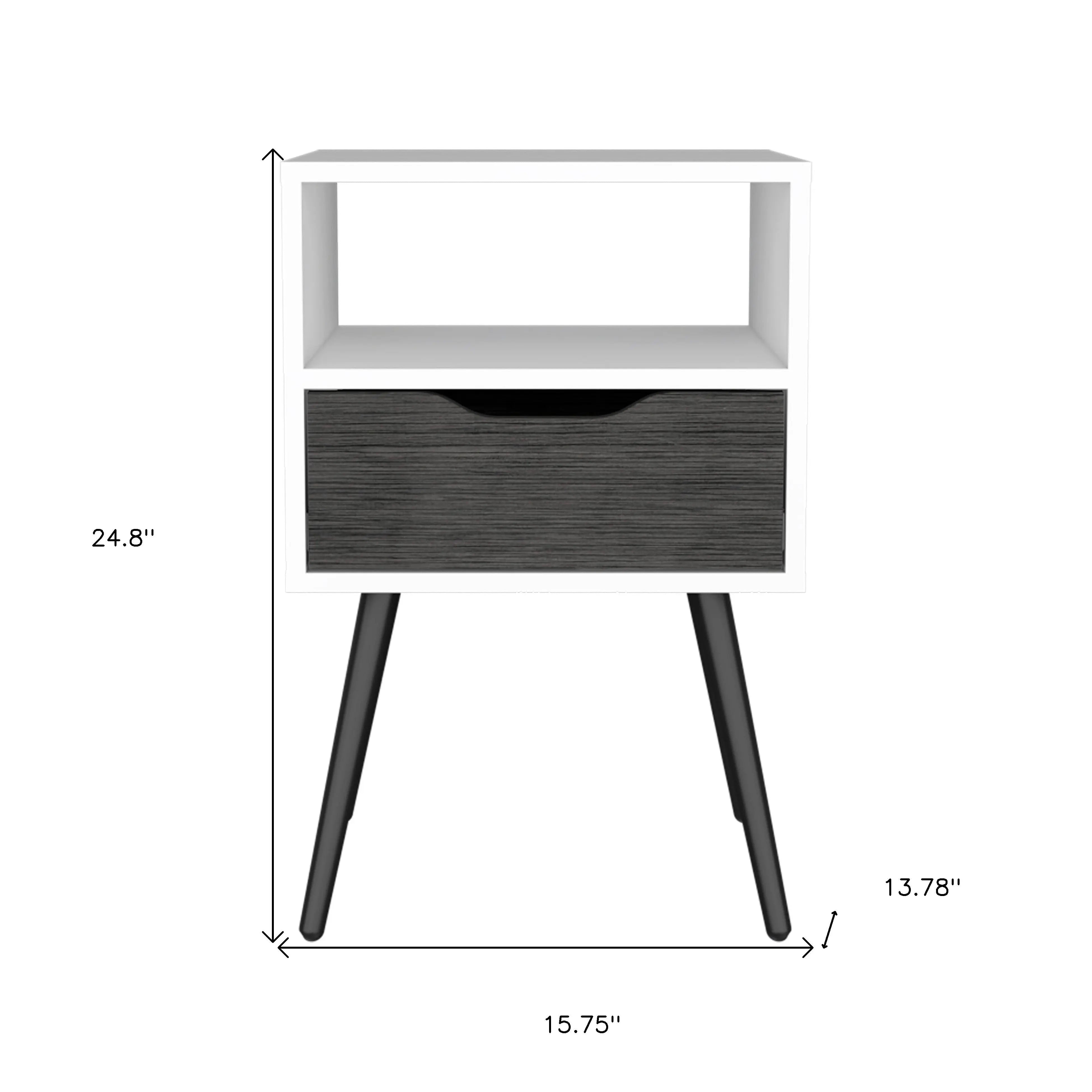 25" Gray And White Wood One Drawer Nightstand Homeroots Bed & Bath