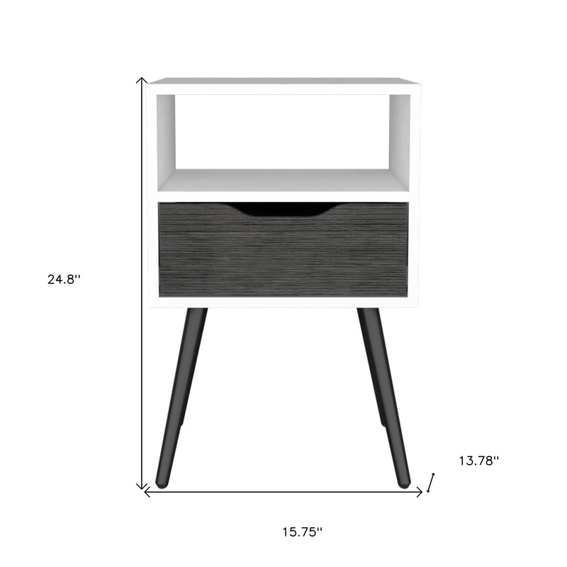 25" Gray And White Wood One Drawer Nightstand Homeroots Bed & Bath