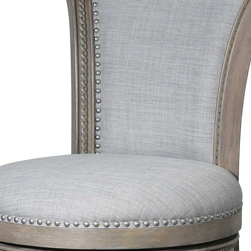 25" Gray Solid Wood and Fabric Counter Height Swivel Bar Chair Homeroots Living Room