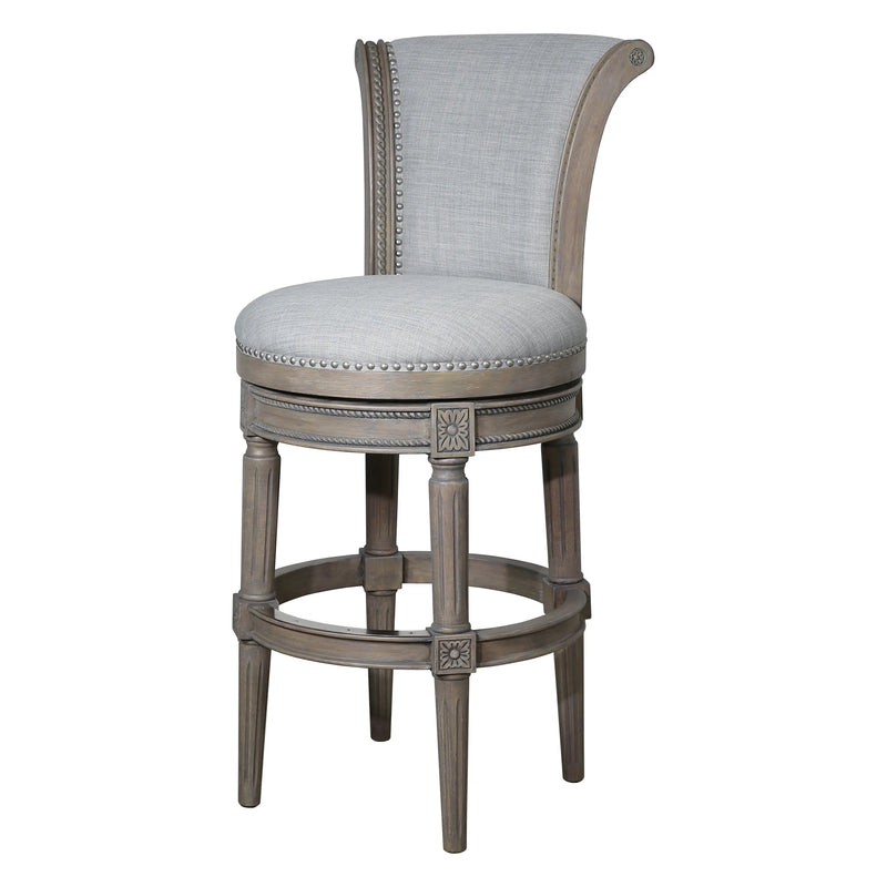 25" Gray Solid Wood and Fabric Counter Height Swivel Bar Chair Homeroots Living Room