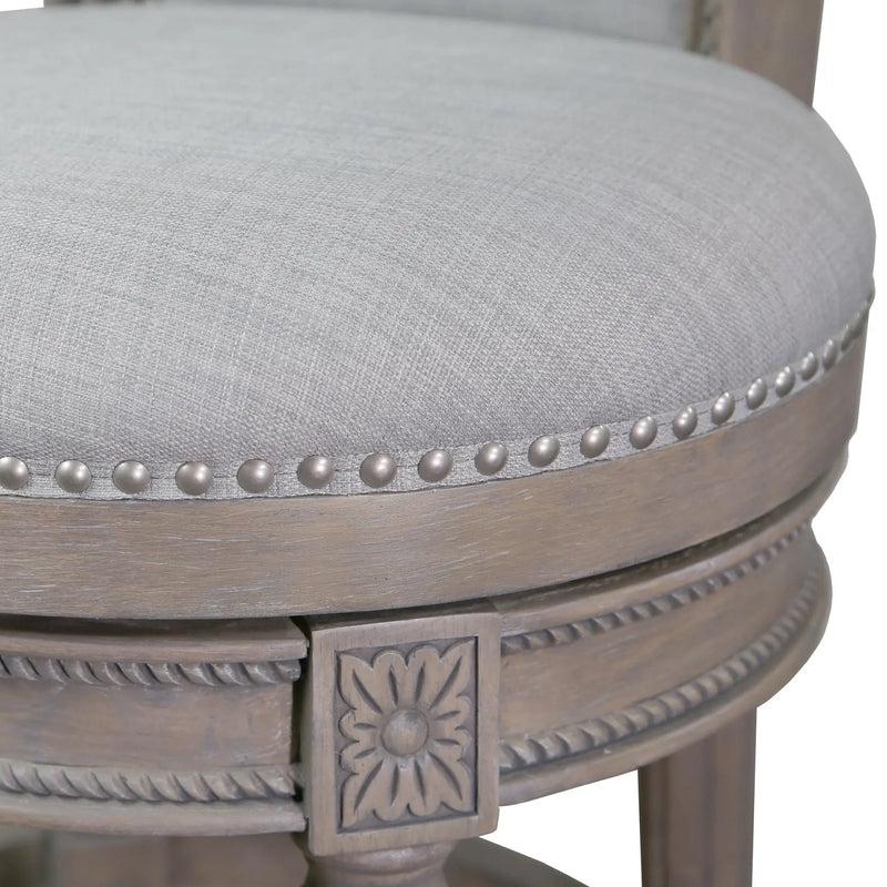 25" Gray Solid Wood and Fabric Counter Height Swivel Bar Chair Homeroots Living Room