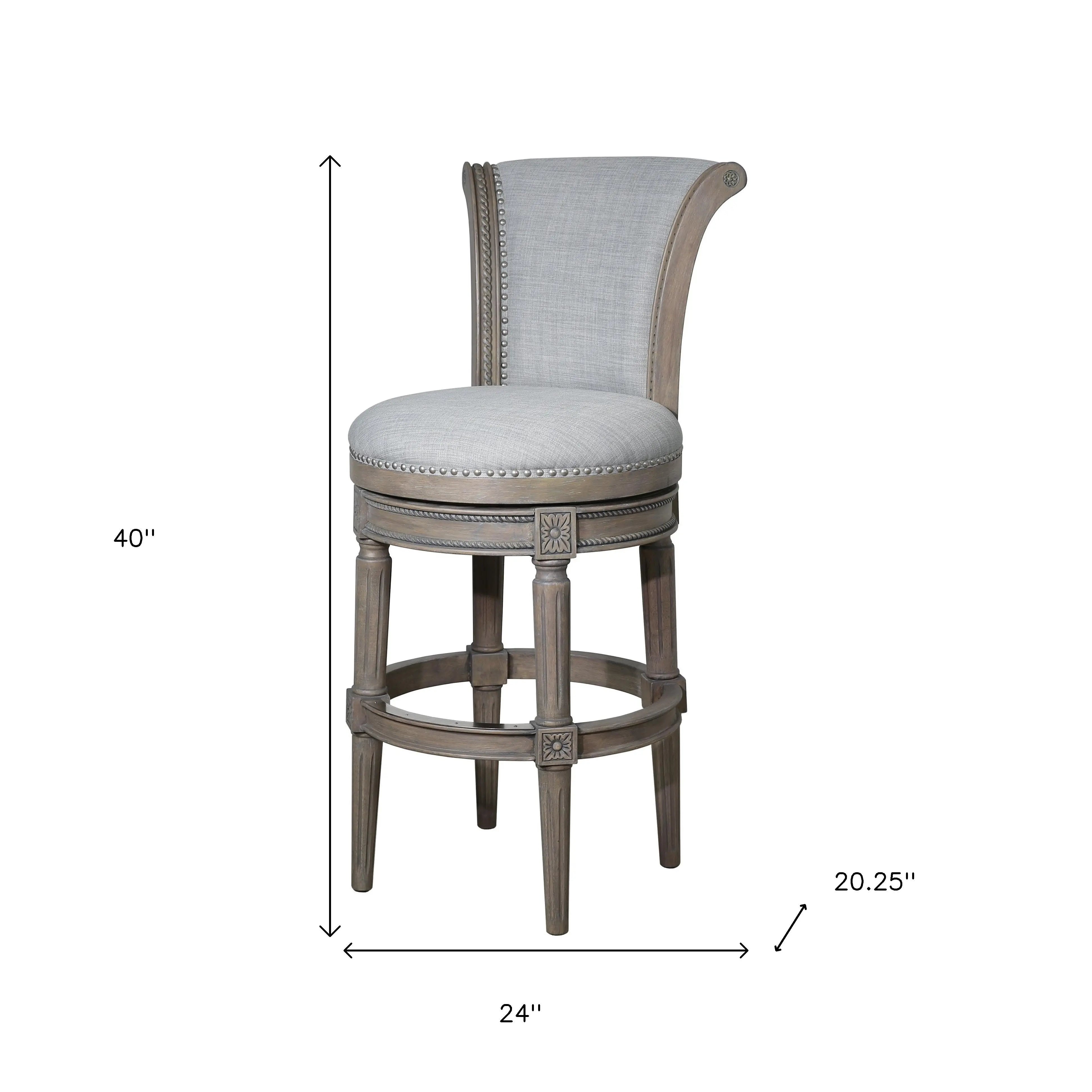 25" Gray Solid Wood and Fabric Counter Height Swivel Bar Chair Homeroots Living Room