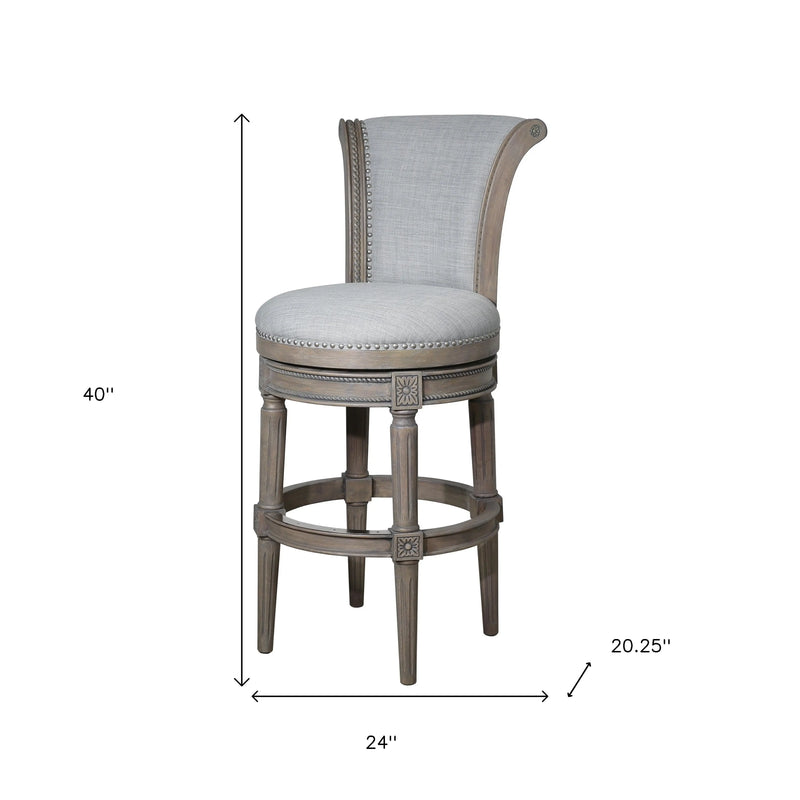 25" Gray Solid Wood and Fabric Counter Height Swivel Bar Chair Homeroots Living Room