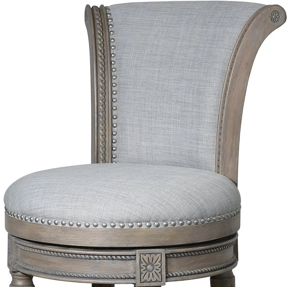 25" Gray Solid Wood and Fabric Counter Height Swivel Bar Chair Homeroots Living Room