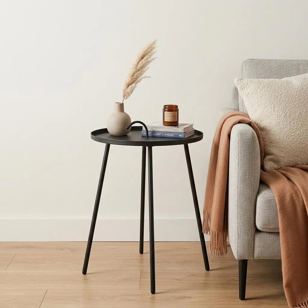 25" Gray Stainless Steel Round End Table Homeroots Living Room