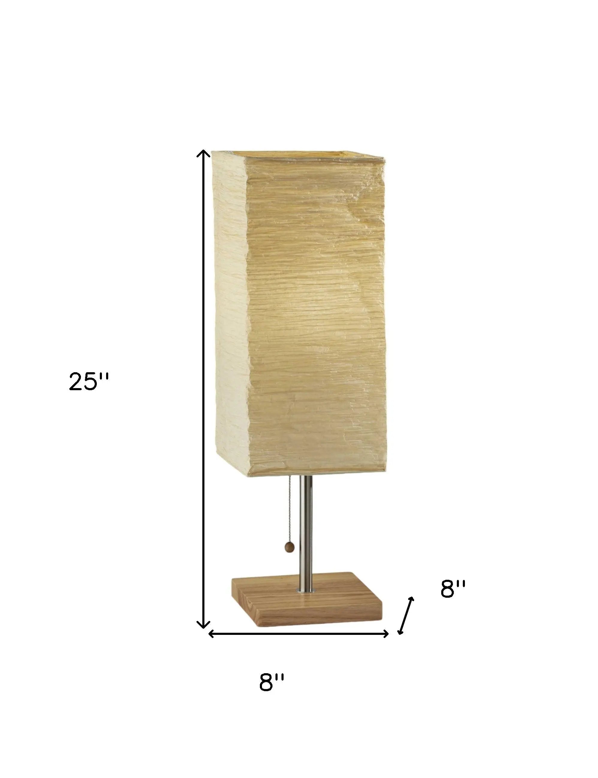 25" Natural Solid Wood And Silver Metal Table Lamp Beige Paper Shade Homeroots Lighting