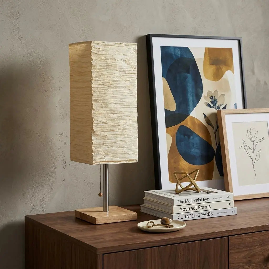 25" Natural Solid Wood And Silver Metal Table Lamp Beige Paper Shade Homeroots Lighting