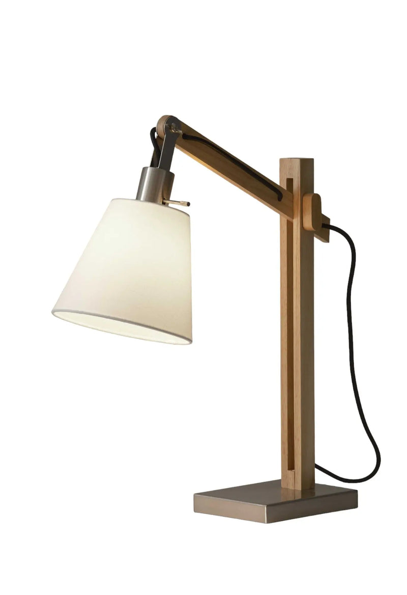 25" Natural Wood Adjustable Height Table Lamp With White Bell Shade Homeroots Lighting