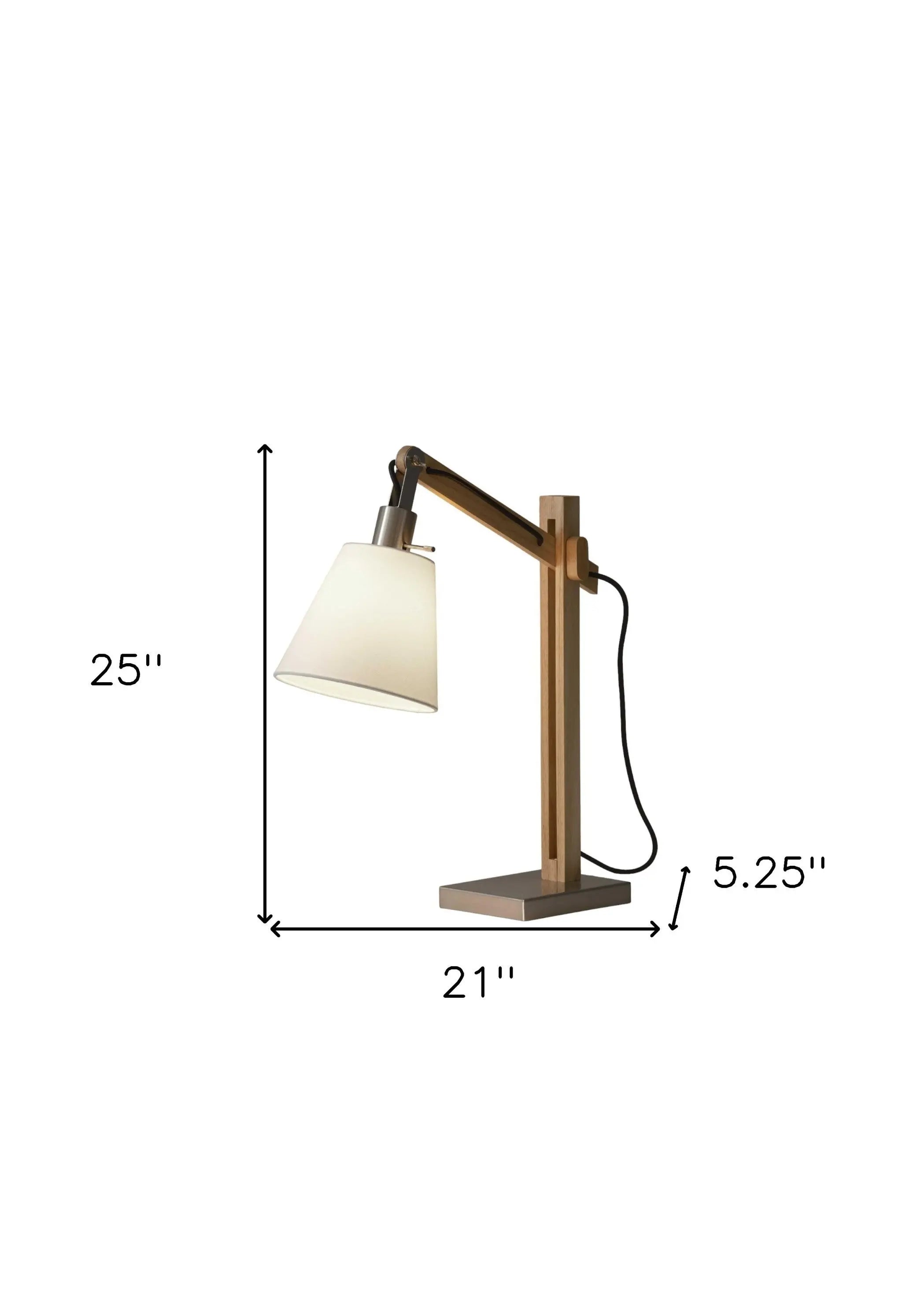 25" Natural Wood Adjustable Height Table Lamp With White Bell Shade Homeroots Lighting
