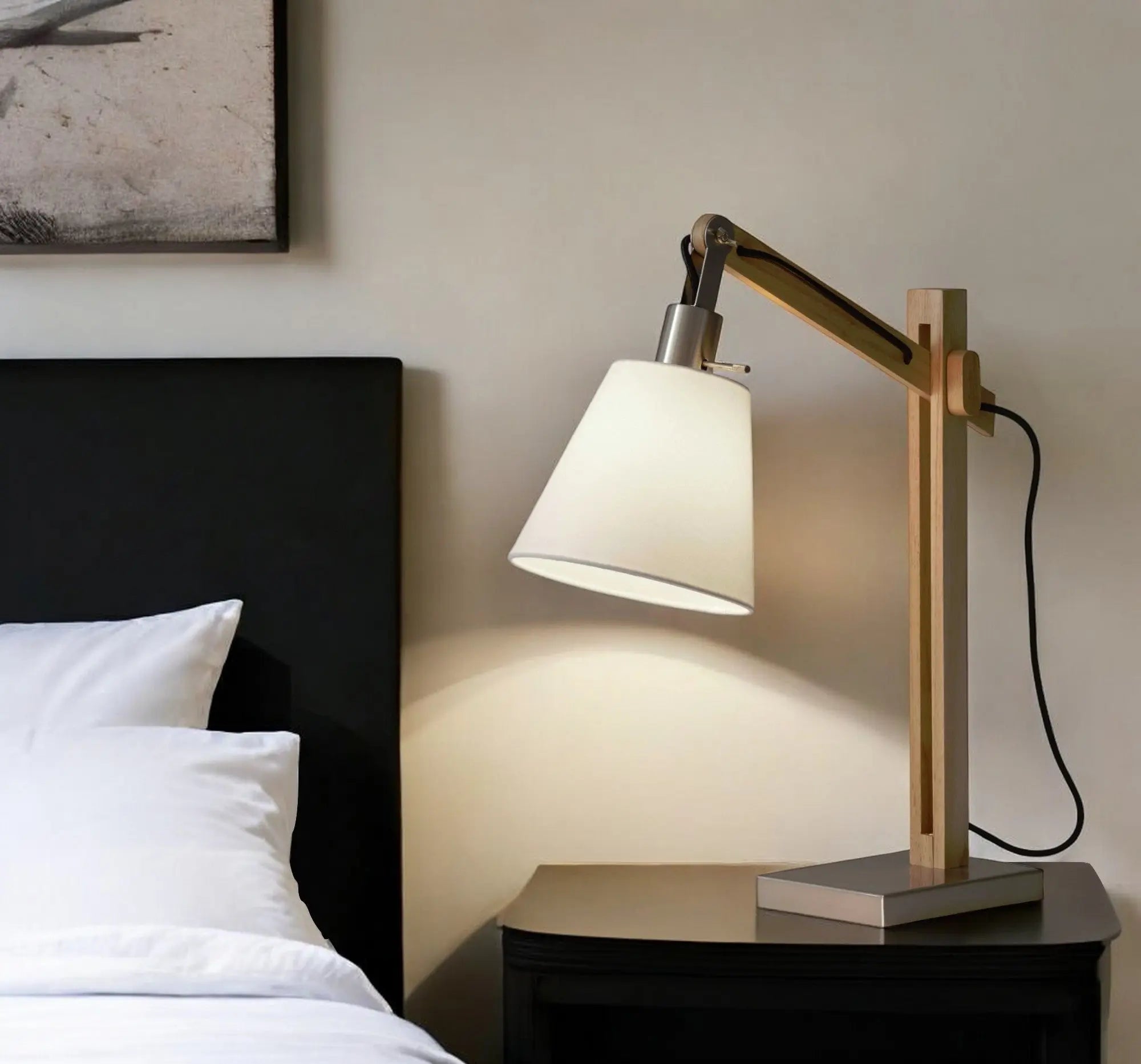 25" Natural Wood Adjustable Height Table Lamp With White Bell Shade Homeroots Lighting