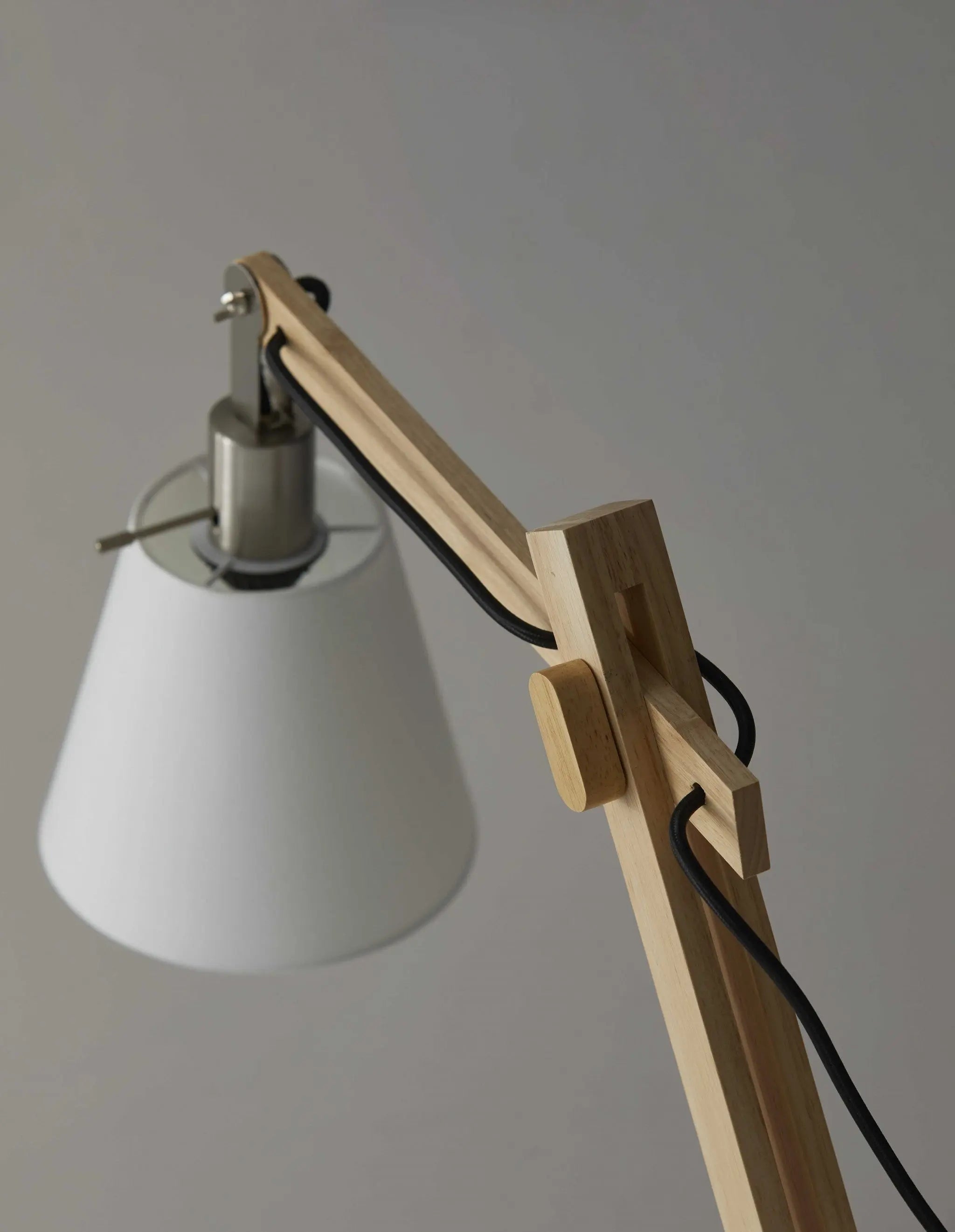 25" Natural Wood Adjustable Height Table Lamp With White Bell Shade Homeroots Lighting