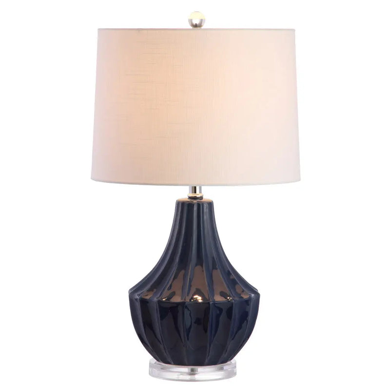 25" Navy Blue And Clear Novelty Table Lamp With Drum Shade Homeroots Lighting