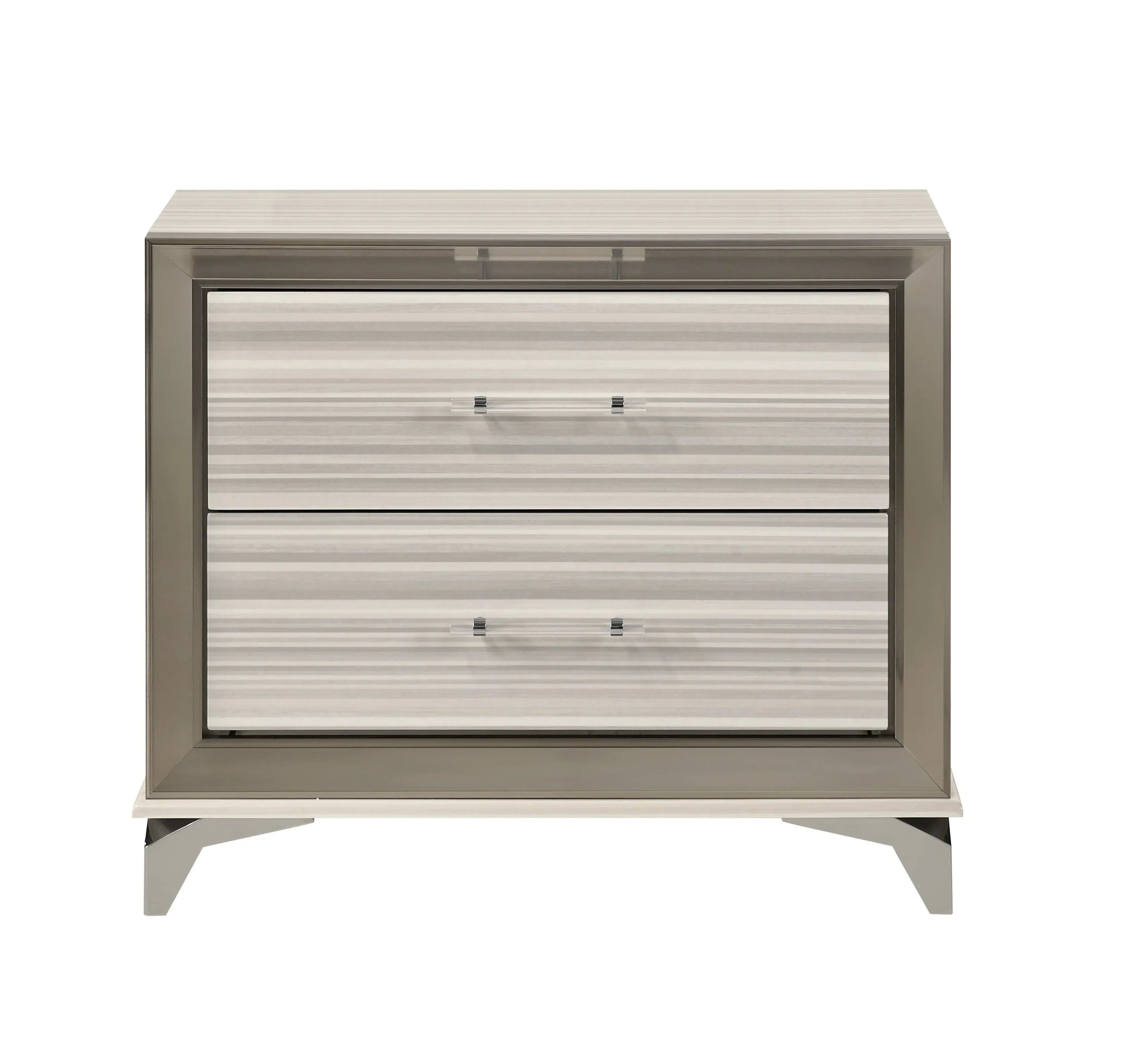 25" Silver And White Wood Lighted Two Drawer Nightstand Homeroots Bed & Bath