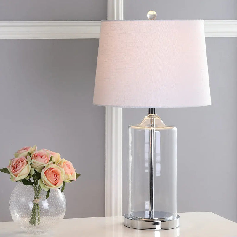 25" Silver Bedside Lamp With Drum Shade Homeroots Lighting