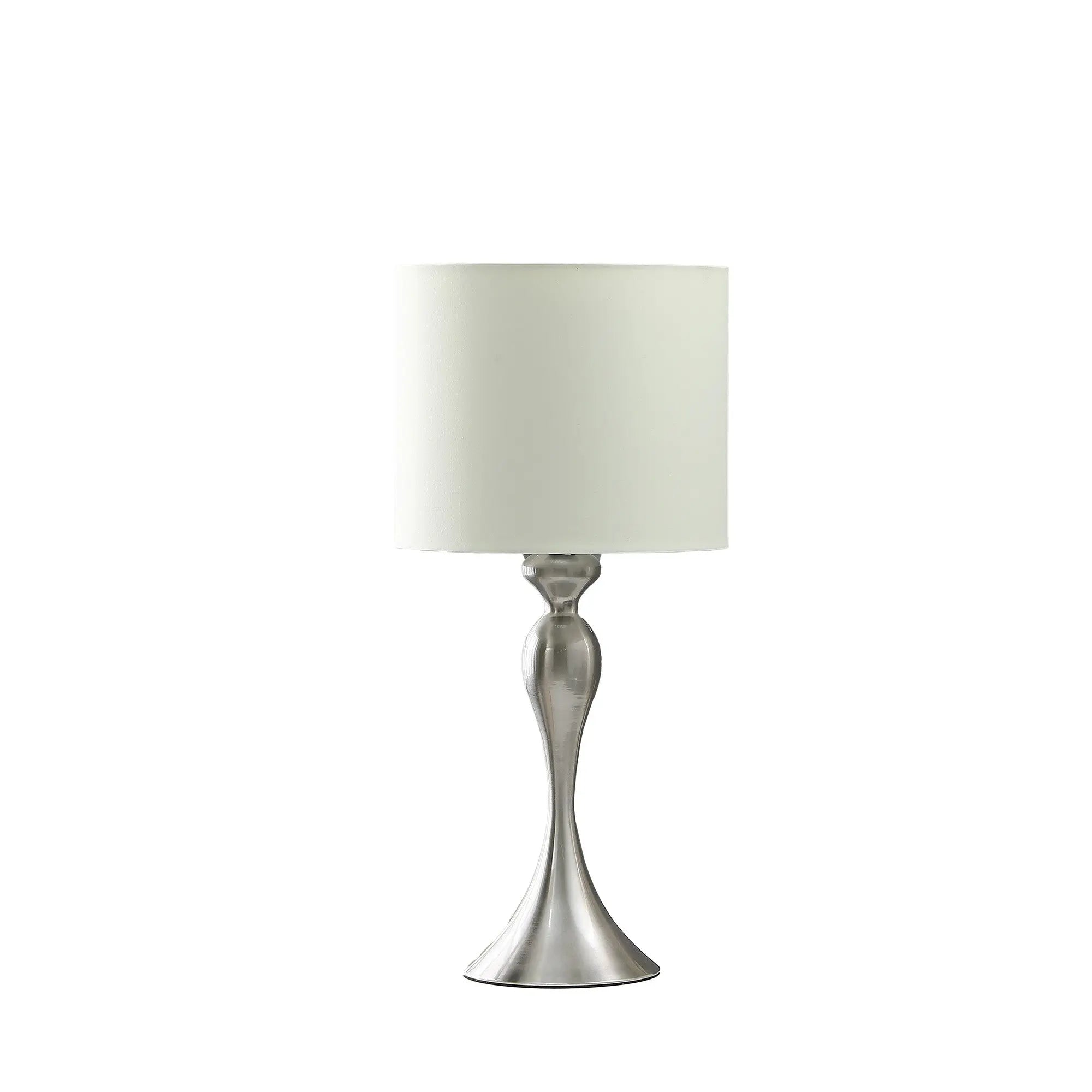 25" Silver Metal Table Lamp With Off White Drum Shade Homeroots Lighting