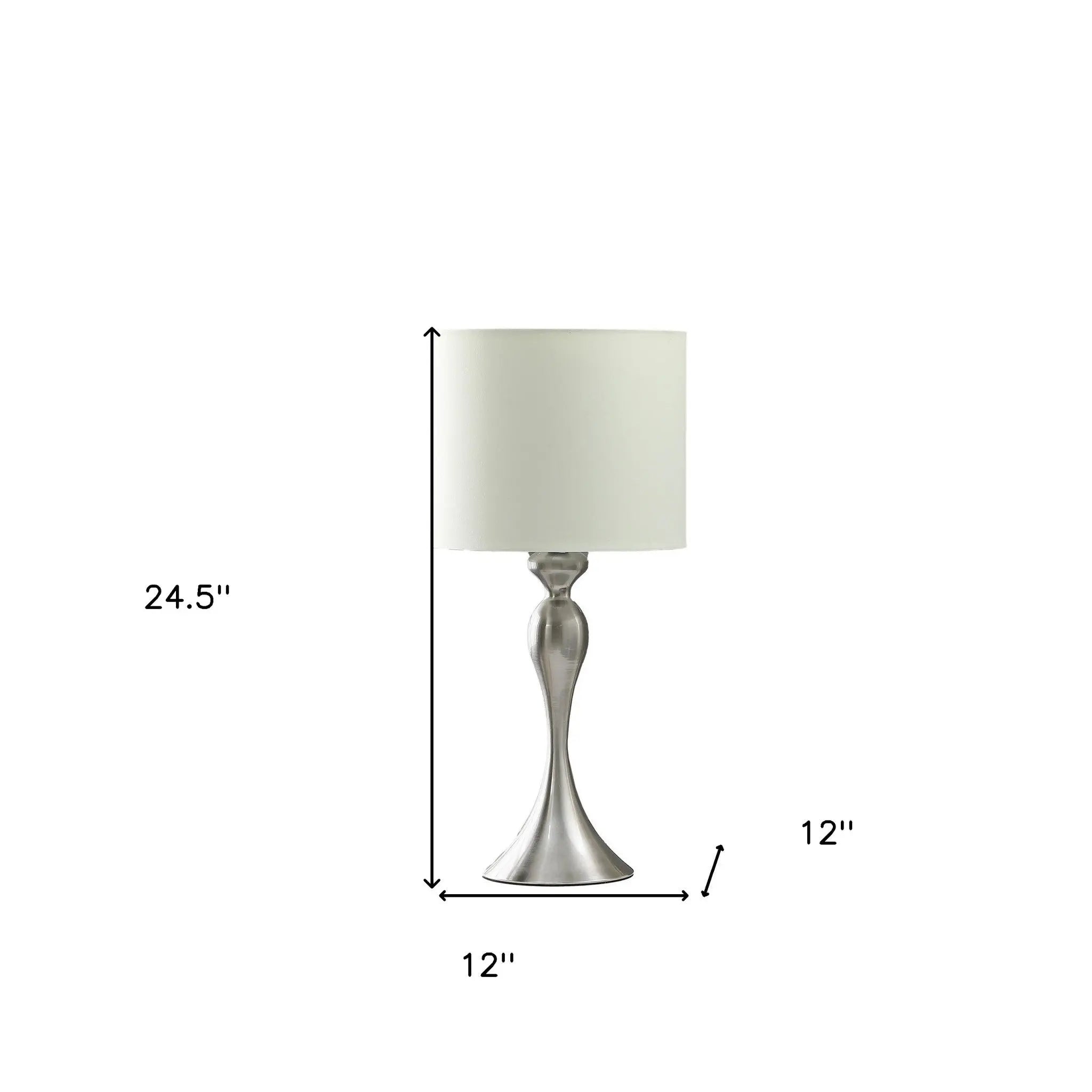 25" Silver Metal Table Lamp With Off White Drum Shade Homeroots Lighting